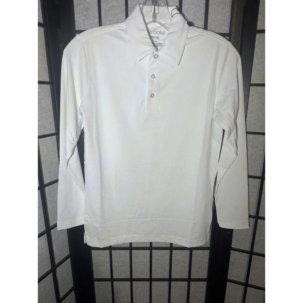 SanSoleil UV 50+ Cooling Sun Protection Long Sleeve White Shirt Size Youth M 7/8